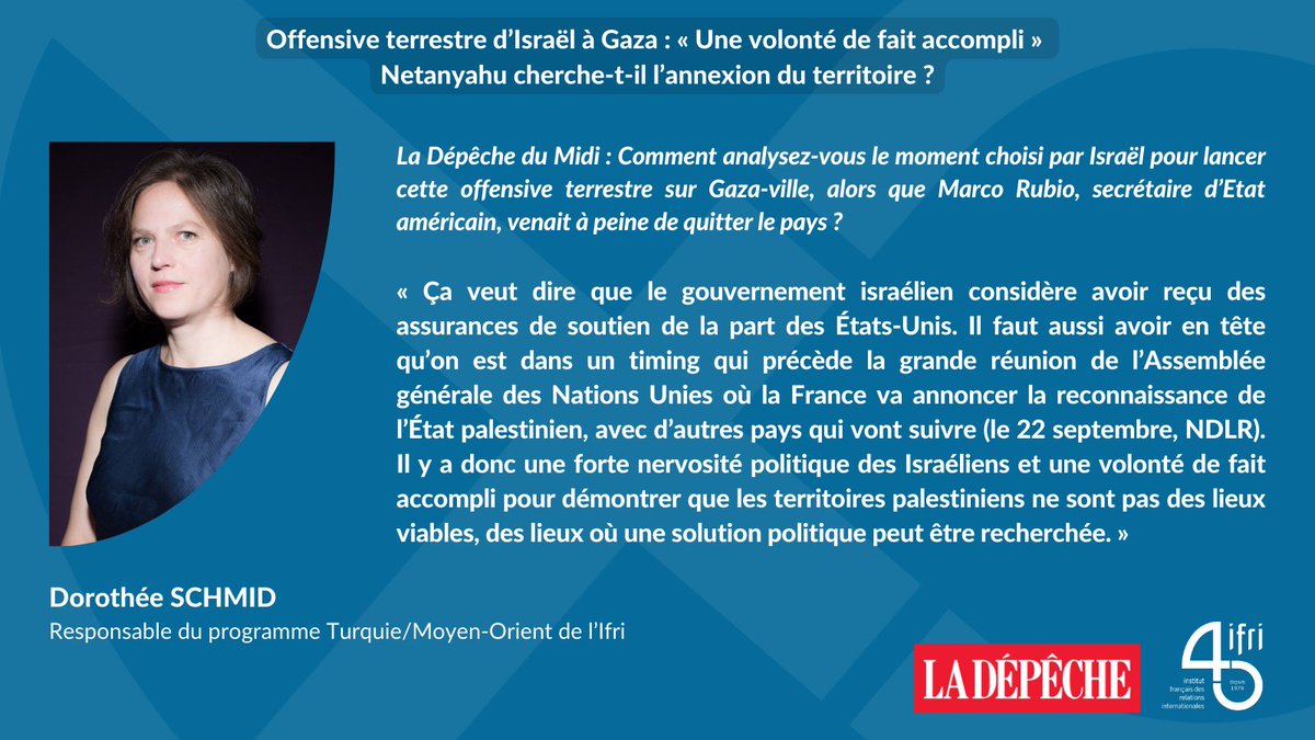 [À LIRE] 🇵🇸🇮🇱 Israël a déclenché une offensive terrestre majeure à Gaza-ville, le 16 septembre 2025. Décryptage de la situation avec Dorothée Schmid, responsable <a href="/Ifri_TMO/">Ifri - Programme Turquie/Moyen-Orient</a>. ⤵️
ladepeche.fr/2025/09/17/ent…
