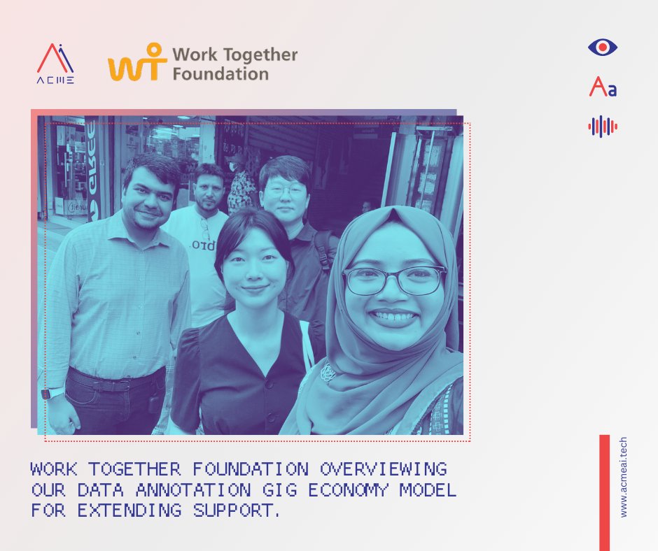 AcmeAIx's tweet image. Today, #WorkTogetherFoundation visited Acme AI to review our #AI #DataAnnotation #GigEconomy model - exploring a #SocialEnterprise iteration targeting legacy #refugees + 2nd-gen #humanitarian challenges in #Bangladesh. Towards alt. #livelihood generation through AI gig economy!
