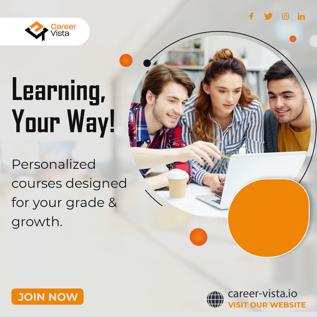 careervistaio's tweet image. 📚 Learning, Your Way! 🌟🎓

✔ Courses tailored to your grade
✔ Learn at your own pace

👉 Because learning works best when it’s built around YOU. 🌍📖

For more information!
Visit us: career-vista.io

#CareerVista #LearningYourWay #PersonalizedLearning #SmartEducation