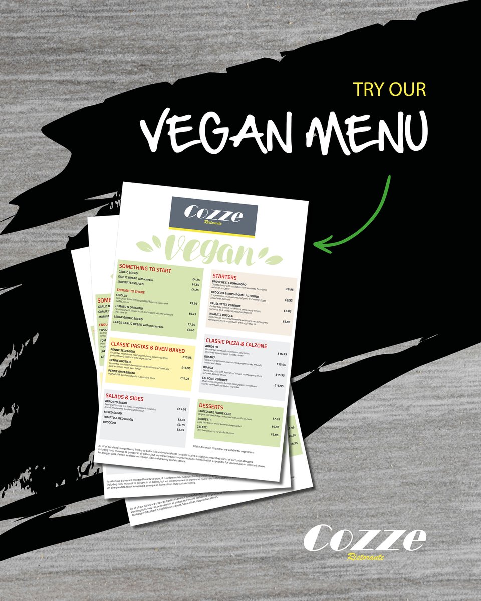 CozzeRestaurant's tweet image. Did you know we offer a Vegan menu? We’ve crafted a range of vegan dishes full of flavour, freshness, and authentic Italian flair!

Pangbourne: 0118 984 5858
Woodley: 0118 927 2581
#pangbourne #woodley #rdg
#berkshirebusiness #berkshireliving
#liveinwoodley #DeliverooUK #JustEat