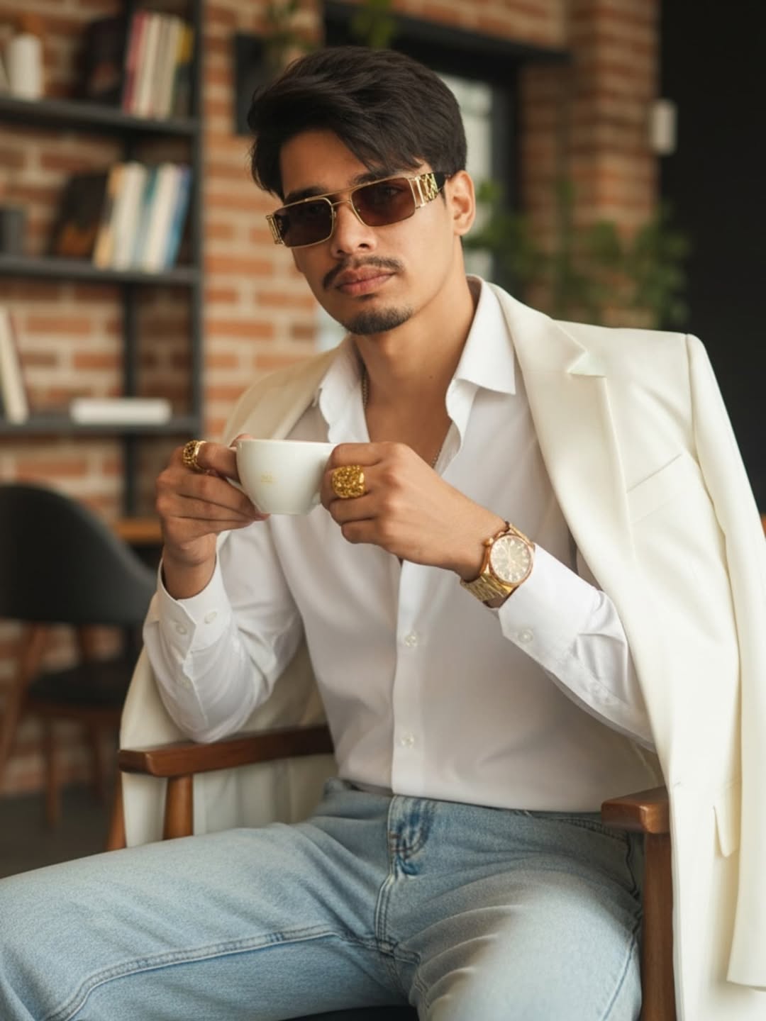 indian men cafe editorial fashion portrait