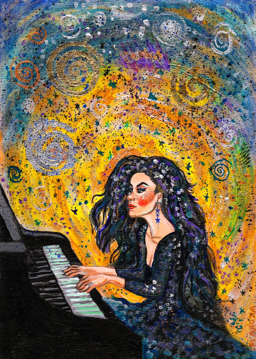 My universe🎼🎵🎶🎹
LE - 30 tez / 8/7 ed

Welcome to my universe in which storms, meteorites and stars are raging, stardust as my thoughts come out of me like music in the galactic night...  

Acrylic on canvas with golden and silver leaf.

link🔽
