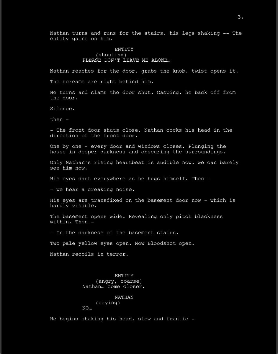 DreamInvictus's tweet photo. Looking for feedback on first 5 pages of my short horror script. Please share your honest thoughts. #Screenwriting

#AmWriting #IndieFilm #ScriptFeedback
#WritingCommunity #HorrorCommunity
#IndieHorror #ShortFilm #HorrorWriters
#ScriptChat https://t.co/mZrNOk9FRU