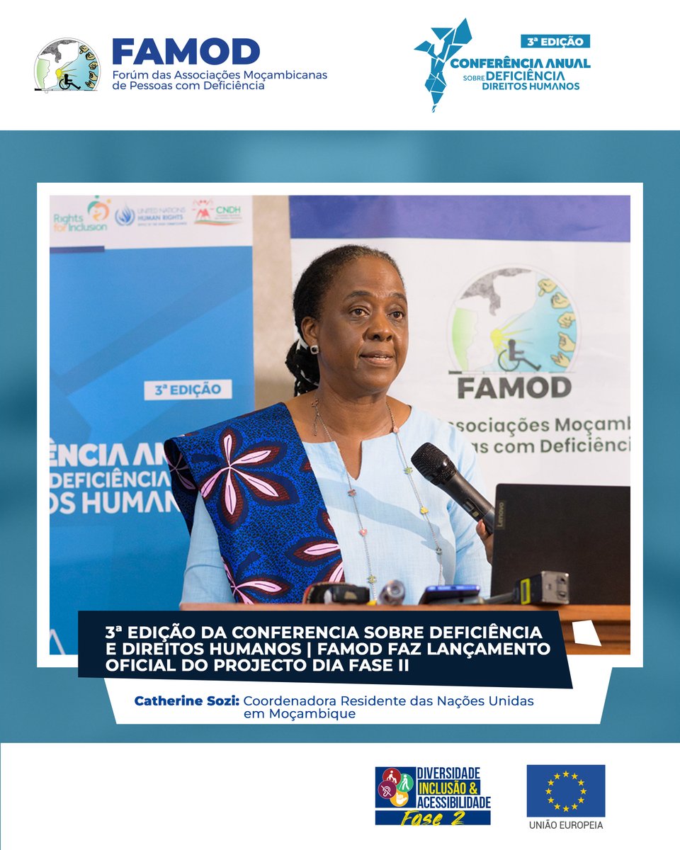 FAMOD (@famodmoz) on Twitter photo Catherine Sozi, Coordenadora Residente das NU Moçambique, Referiu que o verdadeiro desafio de inclusão está na regulamentação e implementação da Lei da Pessoa com Deficiência. É necessário operacionalizar a Lei para permitir às pessoas com deficiência o acesso a serviços básicos. Catherine Sozi, Coordenadora Residente das NU Moçambique, Referiu que o verdadeiro desafio de inclusão está na regulamentação e implementação da Lei da Pessoa com Deficiência. É necessário operacionalizar a Lei para permitir às pessoas com deficiência o acesso a serviços básicos.
