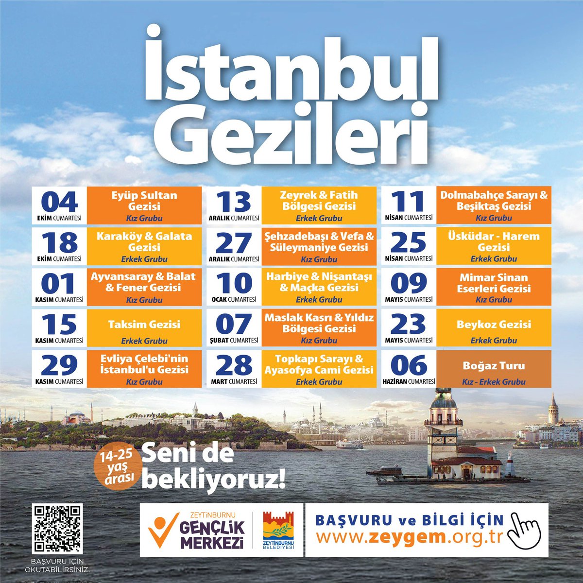 Gençler, İstanbul’un kalbinde tarihi bir yolculuğa dersiniz.❓ 

Uzman rehber eşliğinde 15 - 25 yaş arası İstanbul Gezileri başlıyor! 🙌 

Haydi hemen linke tıklayın, kaydınızı oluşturun, yolculuk başlasın. 📸 🧭 

zeygem.org.tr