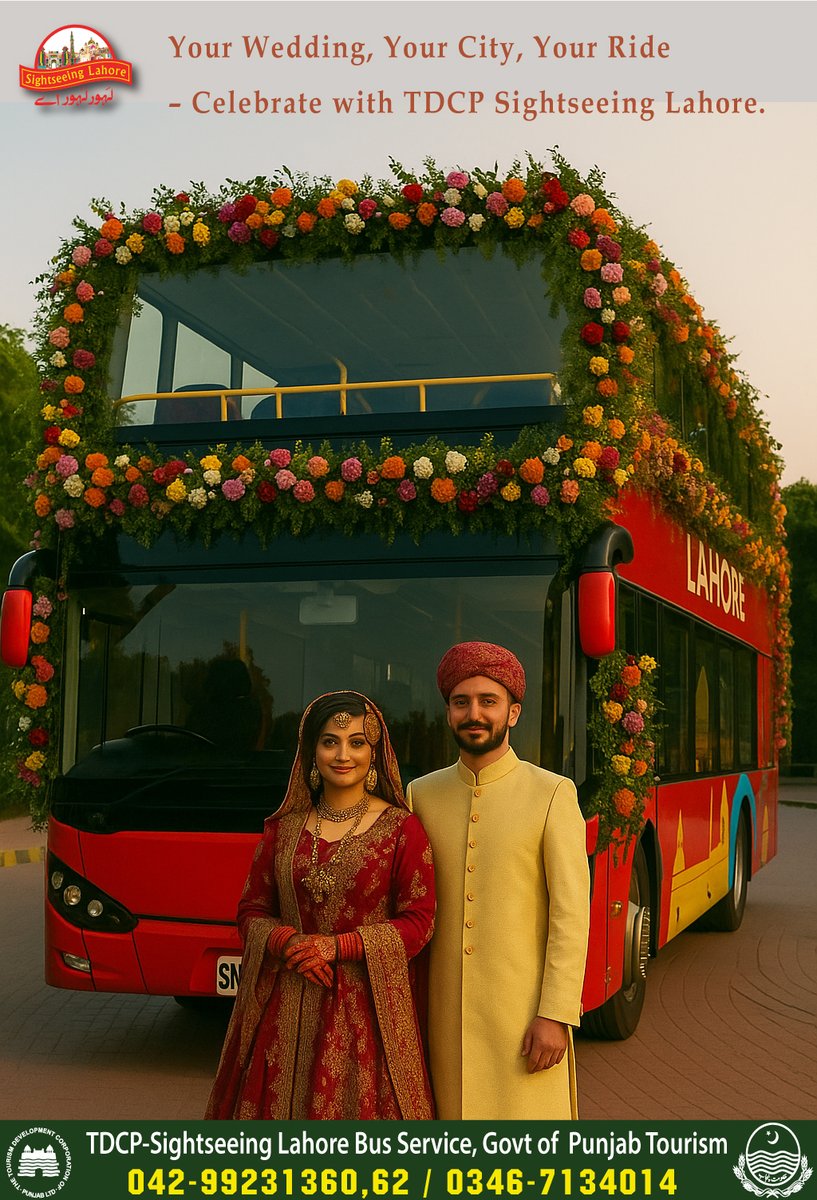 sightseeinglah1's tweet photo. “Make your big day unforgettable! Celebrate love in style with TDCP Sightseeing Lahore’s exclusive Wedding Bus Tour – where tradition meets elegance on wheels.”For assistance, please contact: 042-99231360,62, 0346-7134014,  or 0346-7134015.”
(Office Timing 9am to 8pm.)
#TDCP https://t.co/Wh11ohUwvW