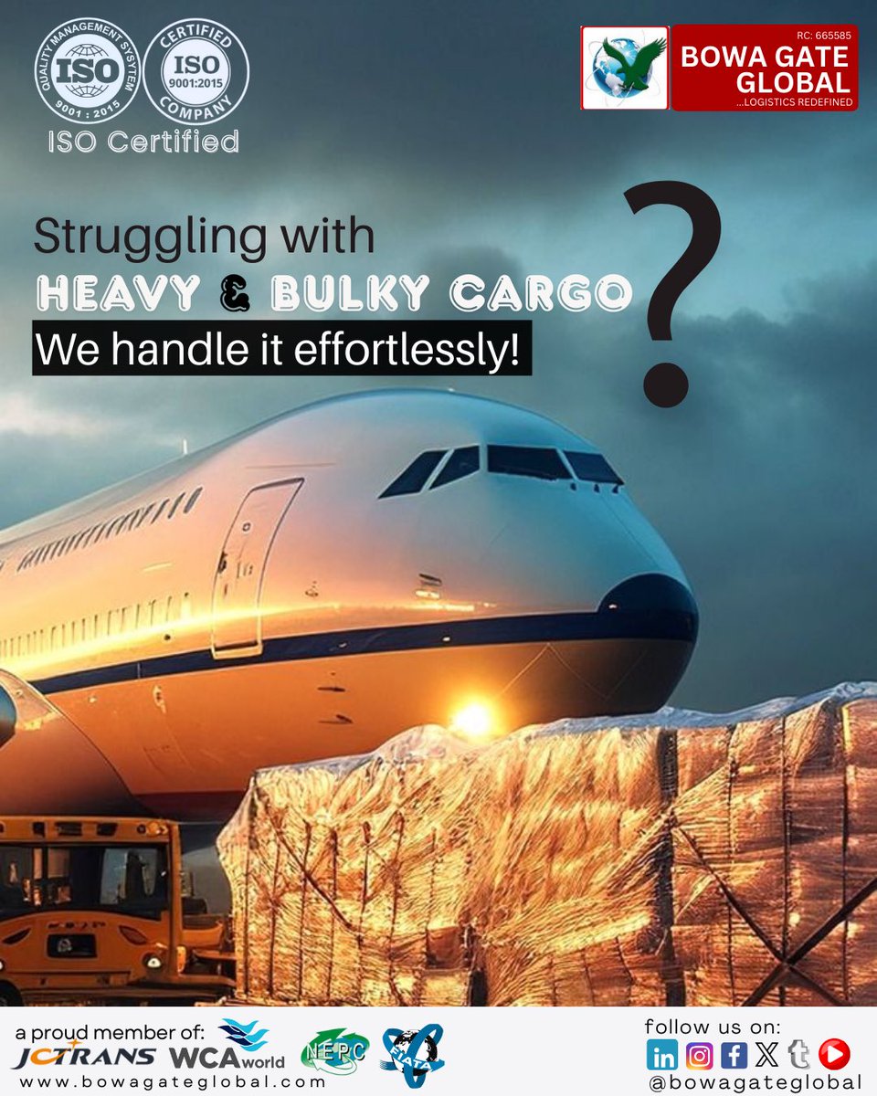 bowagateglobal's tweet image. 🚢✈️ Heavy or bulky cargo slowing you down?
At BowaGate Global, we move it effortlessly – safe, reliable &amp;amp; on-time.
👉 Trust us for seamless freight forwarding &amp;amp; customs clearance.

#HeavyCargo #FreightForwarding #LogisticsSolutions #BowaGateGlobal