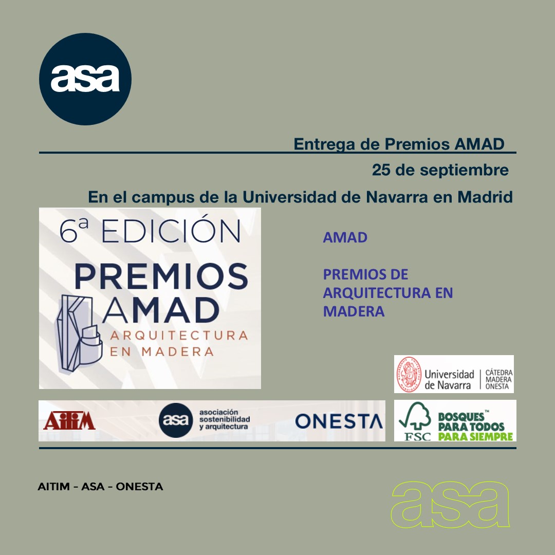 Entrega de #premios AMAD

25 de septiembre, 18:30 h
#ASA #Madera #arquitectura 

Edificio de postgrado de la #Universidad de #Navarra  en #Madrid  
C/ Marquesado de Sta. Marta, 3
28027 Madrid

Más información:
sostenibilidadyarquitectura.com/blog/2024/11/1…

Inscripciones:
docs.google.com/forms/d/e/1FAI…