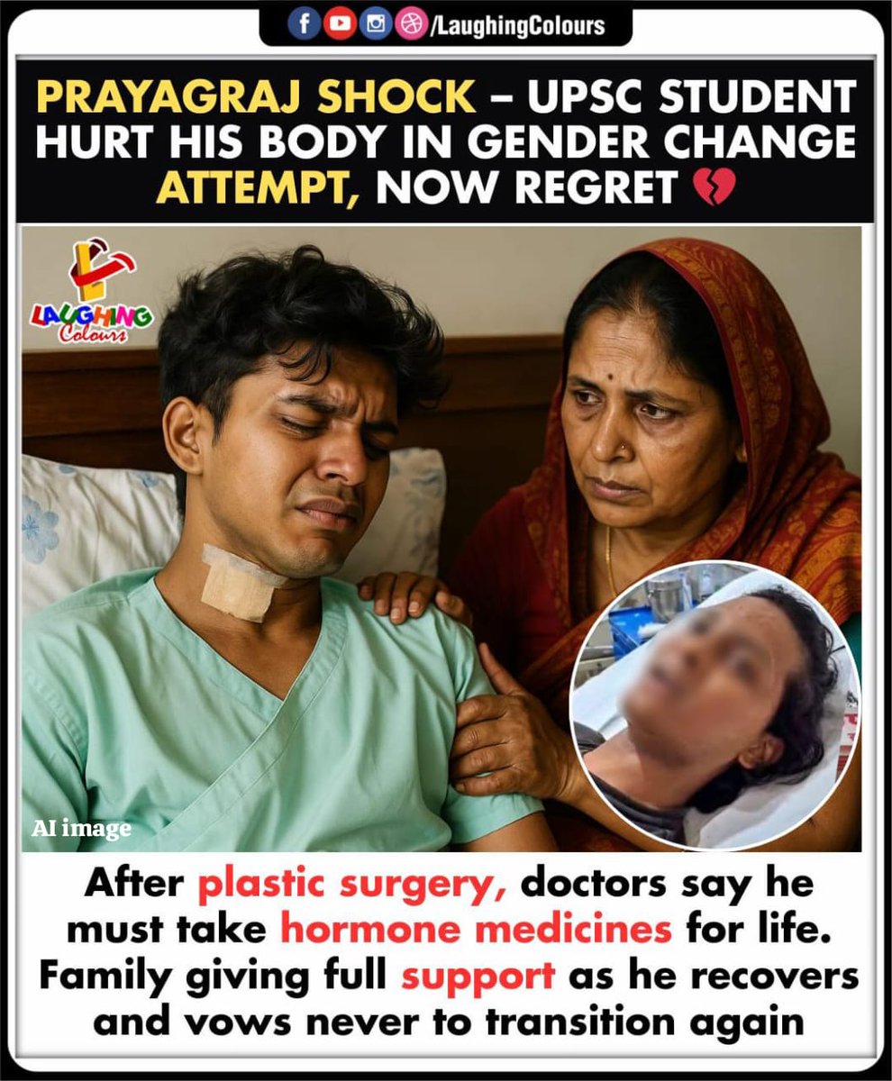 LaughingColours's tweet image. Heading
UPSC student regrets surgery 💔
#Prayagraj #UPSCStudent #GenderTransition #Awareness #Support #LifeChoices