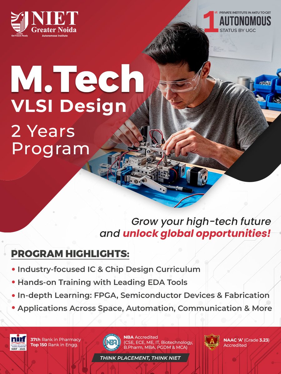 niet_grnoida's tweet image. Powering the Future with Electronics &amp;amp; VLSI!

Join B.Tech Electronics Engineering (VLSI Design &amp;amp; Technology) at NIET Greater Noida and become a leader in the world of IC &amp;amp; Chip Design.

#NIETGreaterNoida #BTechElectronics #VLSIDesign #Semiconductors #ChipDesign