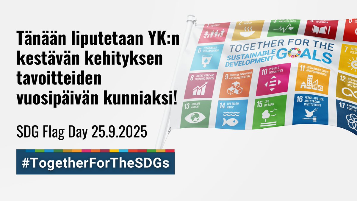TarjaHalonen's tweet photo. Tavoitteiden saavuttaminen on meidän kaikkien vastuulla.
#SDGFlagDay #TogetherForTheSDGs @UNAFinland https://t.co/NhvC2EM2HL