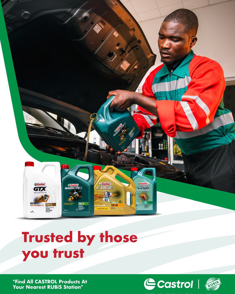 Imodoka yawe ikwiye amavuta meza ya Castrol, aboneka kuri station zose za <a href="/RUBiSEnergyRw/">RUBiS Energy Rwanda</a> 

Your mechanic knows what’s best and they choose Castrol.
 When it comes to taking care of your engine, trust what the professionals use.

You deserve the best, so choose Castrol from Rubis