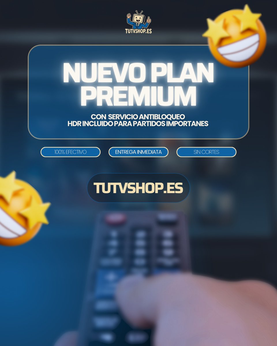 ⭐️PRESENTAMOS EL PLAN PREMIUM DE TUTVSHOP.ES⭐️

✅Más estabilidad

✅Más calidad de imagen

✅Más contenido extra 

✅SE ACABARON LAS SORPRESAS CON LOS BLOQUEOS.

✅Opción de HDR en algunos partidos

✅Lista mejor organizada