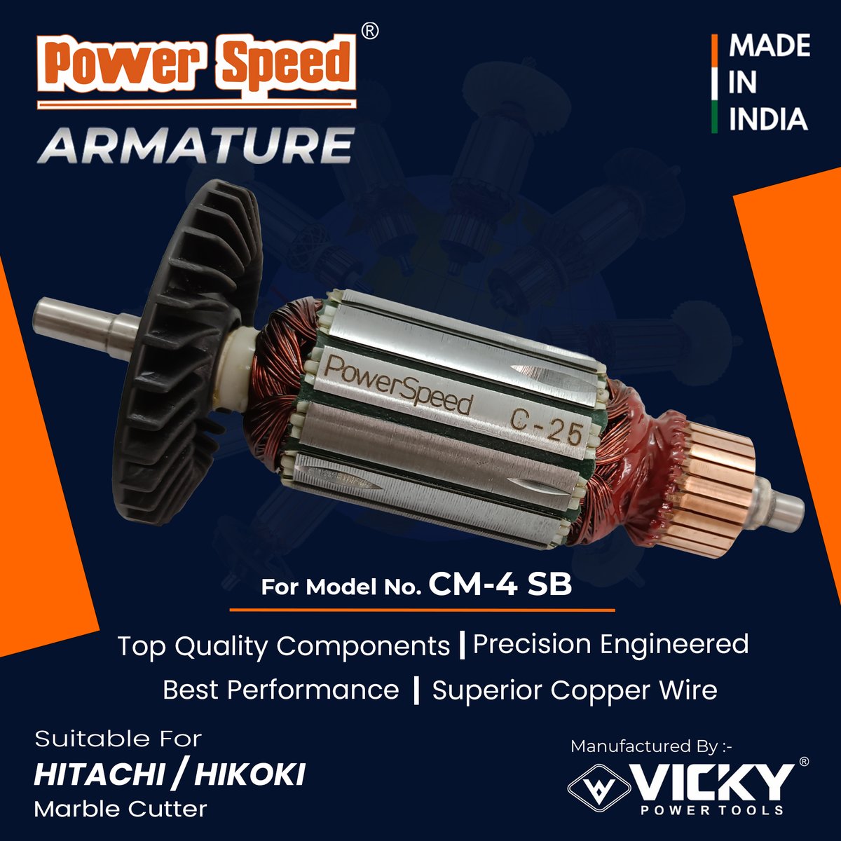 powerspeedtools's tweet image. PowerSpeed Armature for HITACHI / HIKOKI, CM-4 SB Marble Cutter

Manufactured by Vicky Power Tools
Made In India 🇮🇳

 #hitachi #marblecutter #hikokipowertools #marblecuttermachine #hitachipowertools #powertools #constructiontools #powertools