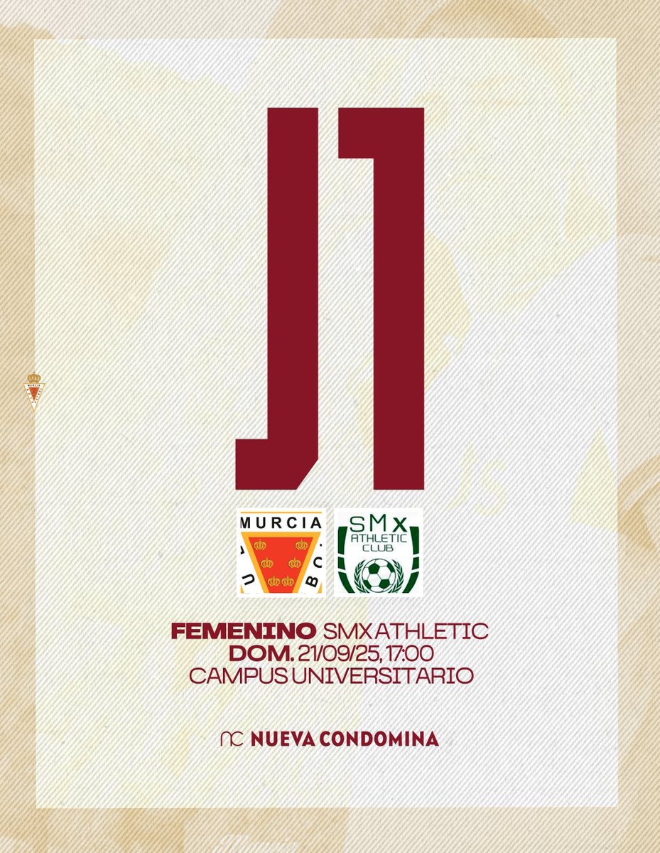 J1 | ✅ ¡𝗛𝗢𝗥𝗔𝗥𝗜𝗢 𝗖𝗢𝗡𝗙𝗜𝗥𝗠𝗔𝗗𝗢!
👊 ¡A por la primera victoria! 

🆚 <a href="/SMXathletic/">SMX Athletic Club de Murcia</a> 
🏟️ <a href="/UMU/">Universidad Murcia</a> 
🗓️ Domingo 21/09 
⌚️ 17:00h 
📋 #TerceraRFEF #FutFem 
#⃣ #RealMurciaSMX