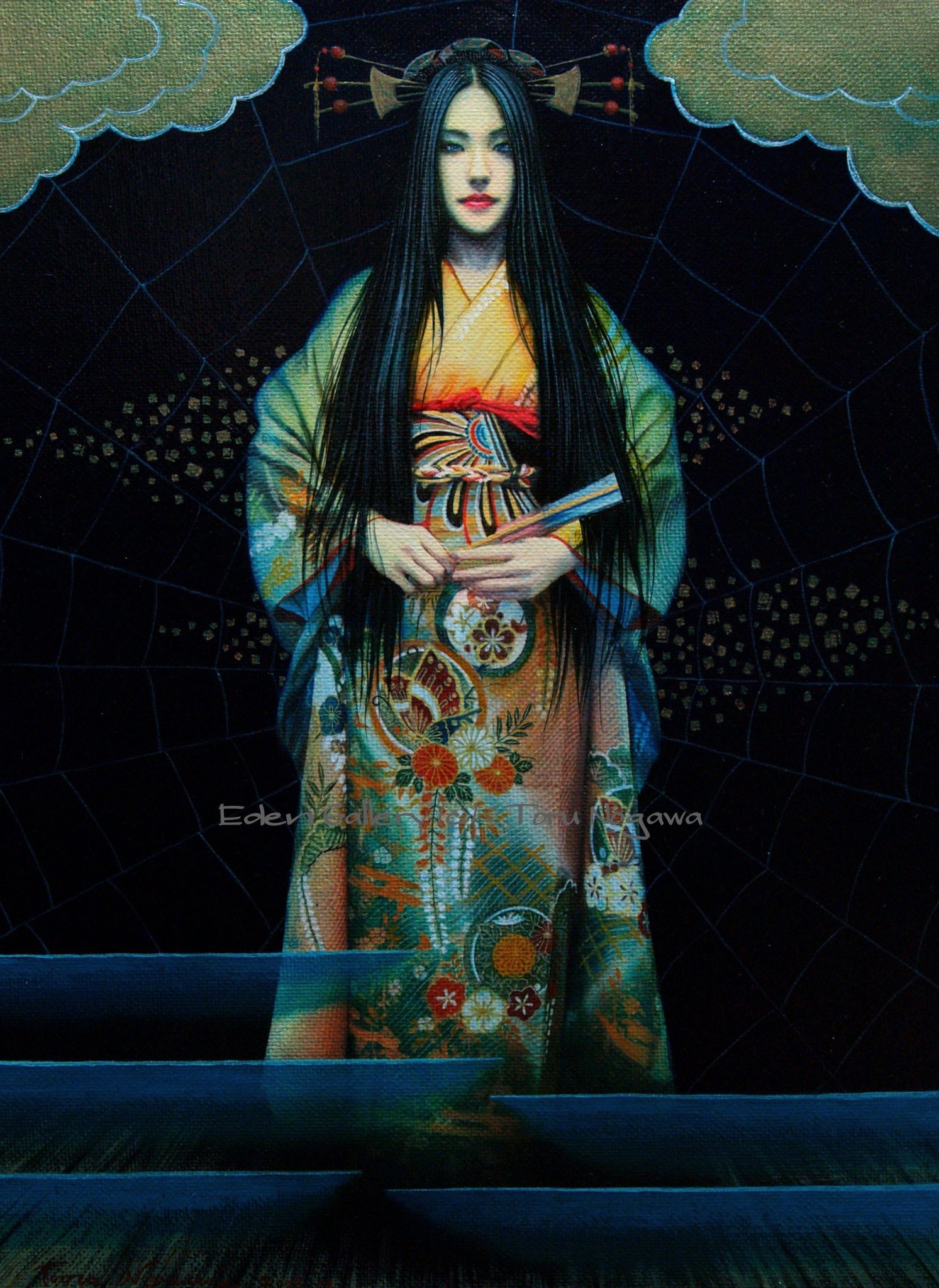 和装の女性と子供たちの油彩画133cmx107cm 和装の女性と子供たちの油彩画133cmx107cm