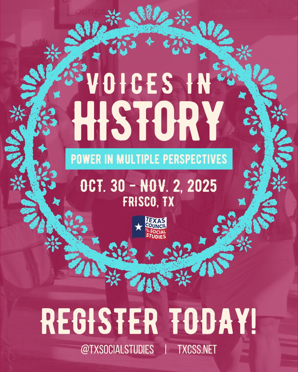 TxSocialStudies's tweet image. Thrilled to be heading to Frisco, TX for the #TXCSS Convention! 🚀 Ready to learn, collaborate, and connect with passionate educators and tech leaders! Let’s make this an unforgettable experience! 🌟 #TXCSS2025
Register at txcss.net/conference
