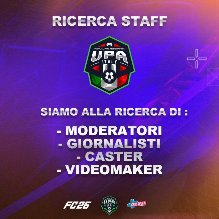 Valutiamo l'inserimento in <a href="/VPA_Italy/">VPA Italy</a> delle seguenti figure:
-Moderatori
-Giornalisti
-Caster
-Videomaker
se sei interessato ad entrare nella squadra Vpa scrivici in DM