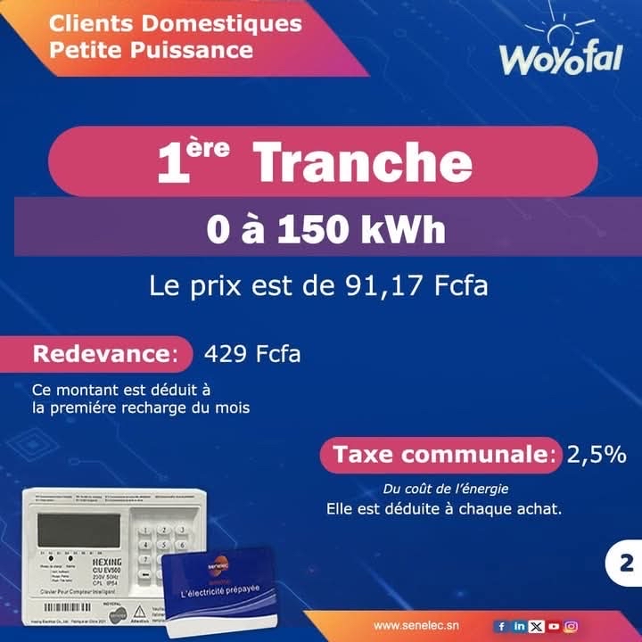 Senelecofficiel's tweet image. Vous avez des questions sur la tarification Woyofal des clients domestiques de la Petite Puissance 🤔? 
Suivez-nous pour plus d’informations👉 
#Senelec #woyofal #kebetu #senegal