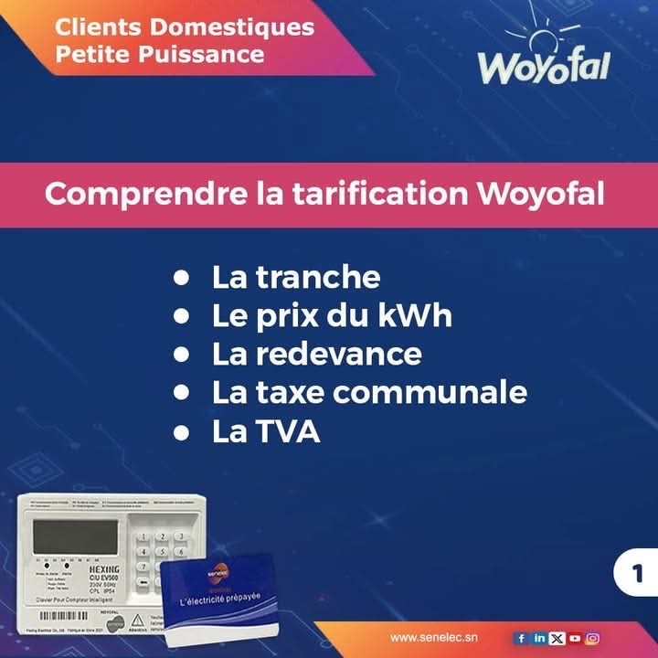 Senelecofficiel's tweet image. Vous avez des questions sur la tarification Woyofal des clients domestiques de la Petite Puissance 🤔? 
Suivez-nous pour plus d’informations👉 
#Senelec #woyofal #kebetu #senegal