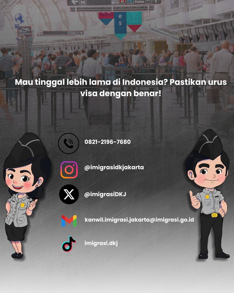 ImigrasiDKJ's tweet image. Betah banget di Indonesia dan pengen tinggal lebih lama?
Jangan sampai lupa ngurus visa!
Urusan imigrasi itu penting, biar perjalananmu tetap lancar ✌️
#backpackerlife #visatips #exploreindonesia #infoimigrasi #kanwilditjenimdkjakarta #kanwilditjenimdkj