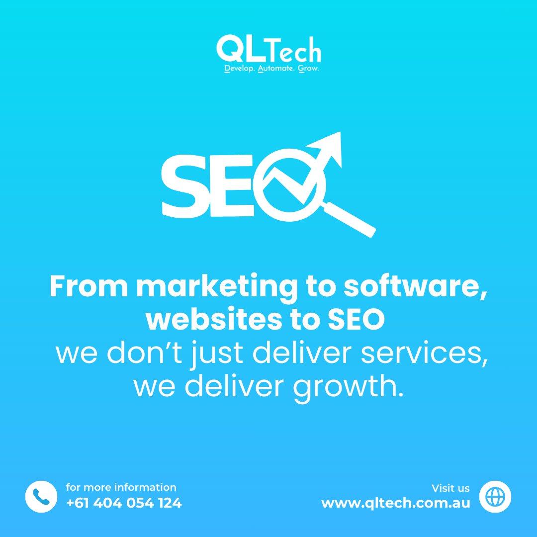 QLTechAustralia's tweet image. Not just services. We deliver growth. 🚀
#GrowWithUs #DigitalGrowth #WebSolutions #SEOExperts #MarketingMadeEasy #TechForSuccess