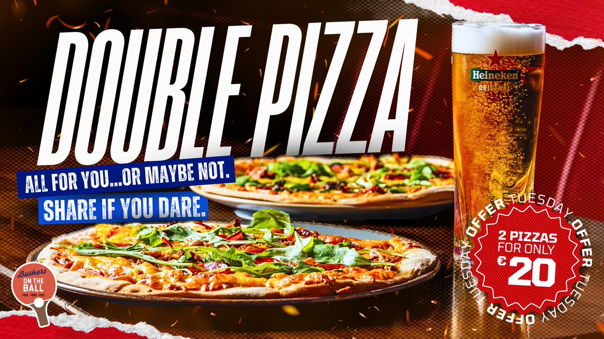 🍕 All for you… or maybe not. Share if you dare.

Because let’s be honest: two large pizzas taste even better when you don’t have to share.

But hey, we’ll leave that decision up to you 😉

📍 Offer valid only on Tuesdays at Buskers On The Ball.

#PizzaLovers #BuskersOnTheBall