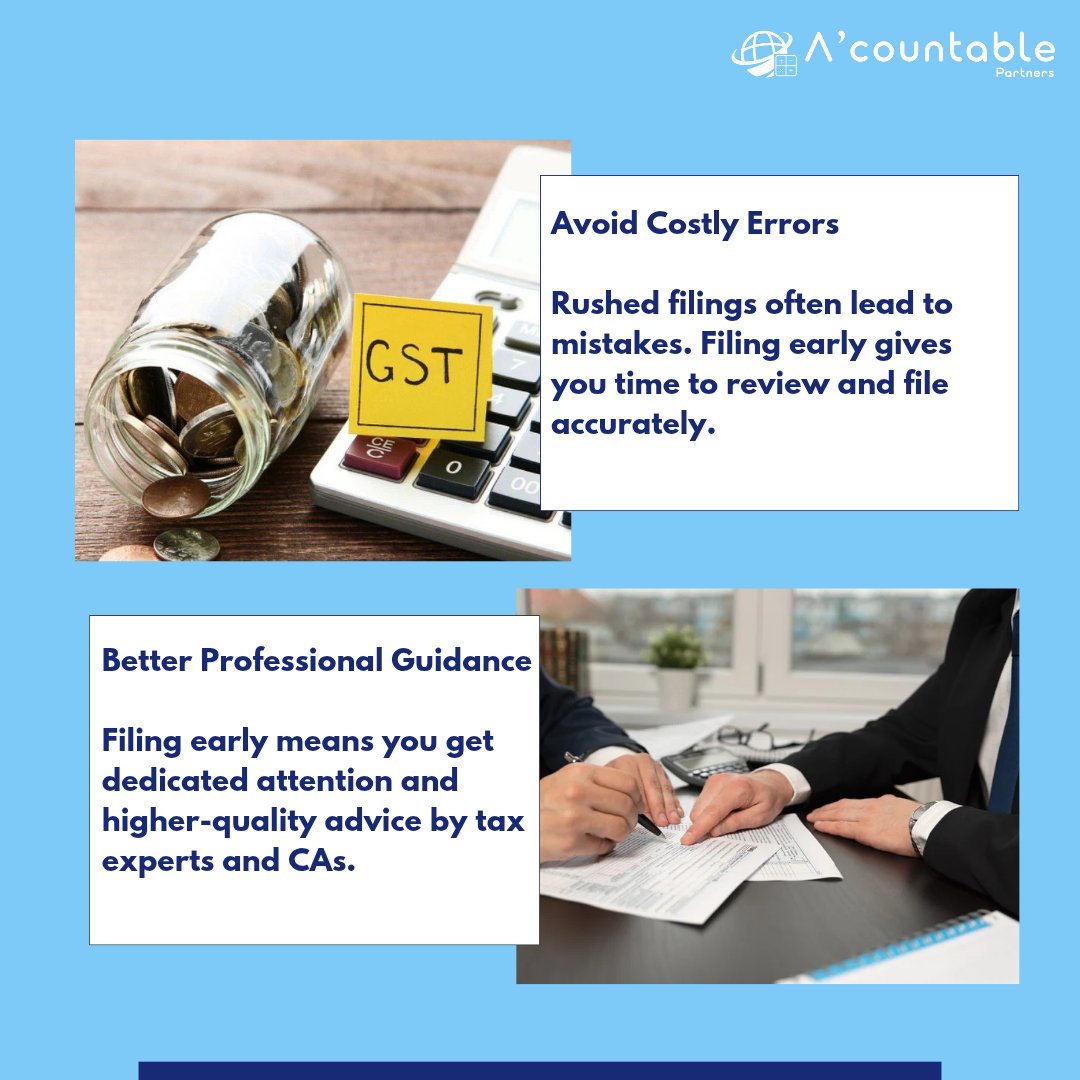 acountablep's tweet image. Why stress at the last minute? Taking care of your filings early means fewer mistakes, quicker refunds, smarter money planning, and peace of mind. Give yourself the freedom to focus on what truly matters - your work, business, and life.
#acountablepartners #TaxPlanning #FileEarly
