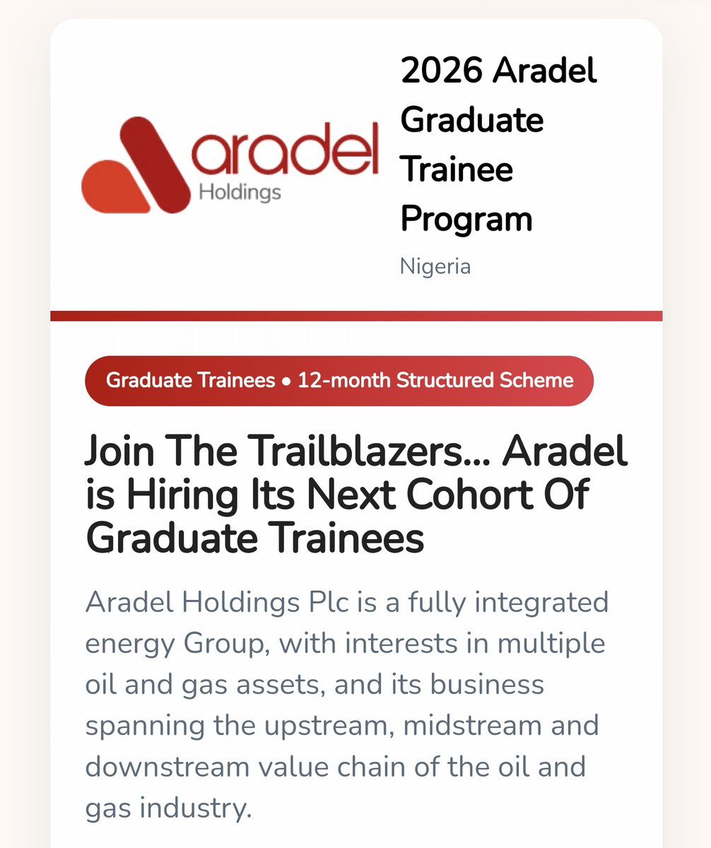 HabuSadeik's tweet photo. As I said earlier, it's the season of oil &amp; gas folks.

Apply for the Aradel GT program below:

https://t.co/MLN6z95FlA https://t.co/7xr897FbyA