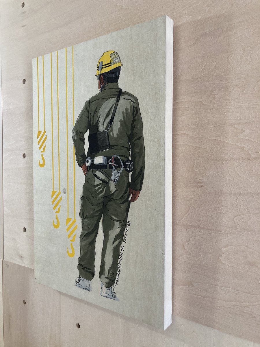 「クレーン到着」2025
27×41cm
手漉き和紙、水干絵具、木パネル

新世界個展11/27〜30