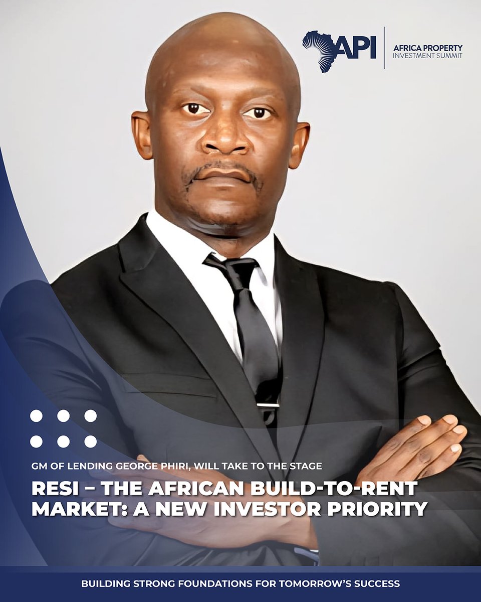On Day 1 of the <a href="/APIsummit/">API Summit and Expo</a>  in Cape Town, our GM of Lending George Phiri, will take to the stage as a panellist to share insights on a critical topic: “RESI – The African Build-to-Rent Market: A New Investor Priority.” 🎤

#realestateafrica #investmentopportunities #housing