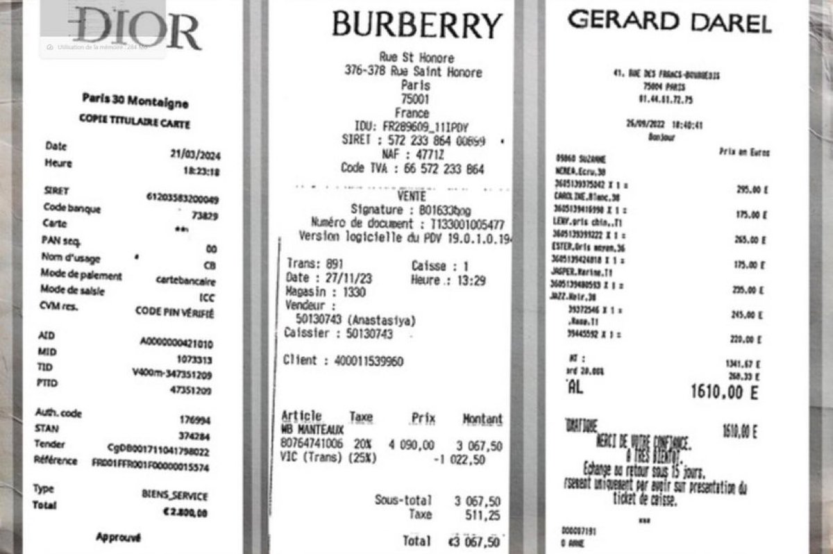 🚨 Mediapart a publié des factures payées par la mairie de Paris et Anne Hidalgo avec l’argent du contribuable.

Parmi elles, un manteau Burberry à 3 000 € et 2 robes Dior pour 6 320€ en 2024..