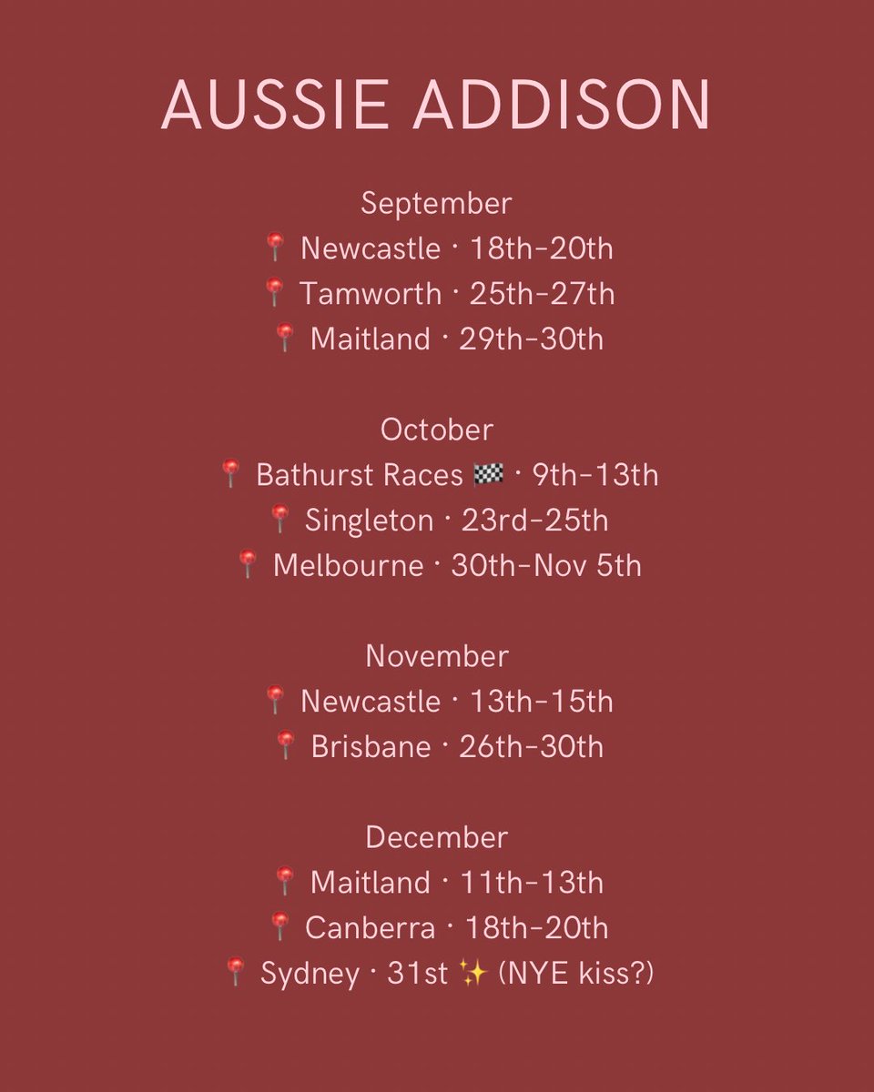 AussieAddison's tweet image. Tours for the rest of 2025. Aussie Addison
#fs #fsworker
#newcastle #tamworth #maitland #bathurst #singleton #melbourne #brisbane #canberra #sydney #nsw #qld #act #vic #onlyfriends