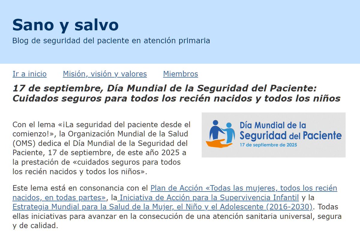 17 de septiembre, Día Mundial de la Seguridad del Paciente: Cuidados seguros para todos los recién nacidos y todos los niños
sano-y-salvo.blogspot.com/2025/09/17-de-… #SegPac
