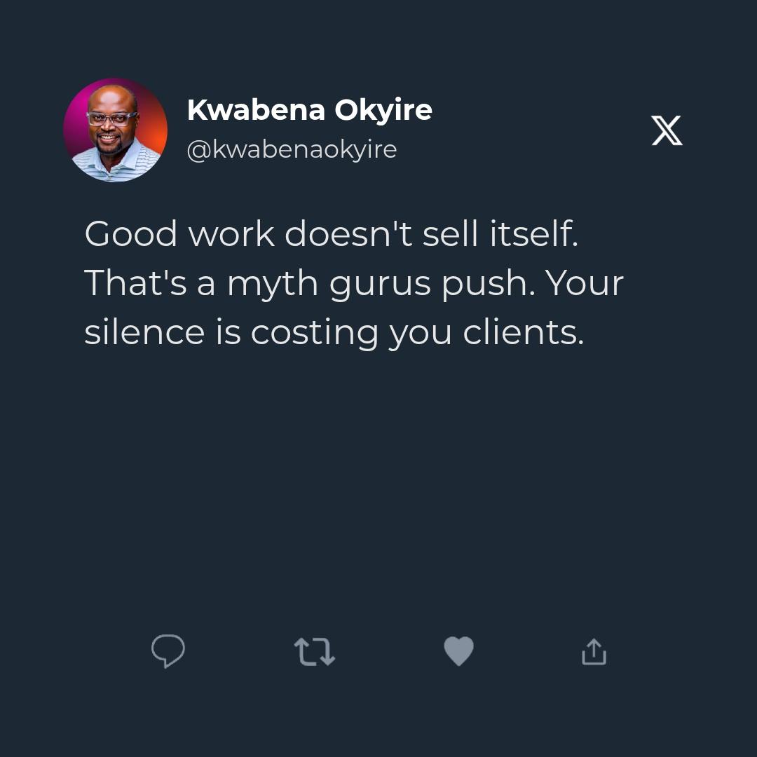 kwabenaokyire's tweet image. Fact: Being the best means nothing if your message is lost. Your brand needs a voice. Stop hoping your work speaks for itself.

Visit my website for more resources.

#BrandIdentity #Messaging #BusinessStrategy