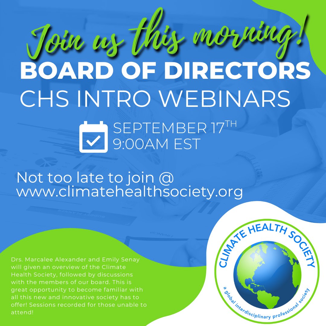 ClimHealthSoc's tweet image. If you missed the Monday Webinar, join us this morning! climatehealthsociety.org/event-details/…  #climatelearning #climateinitiatives #letsmeet