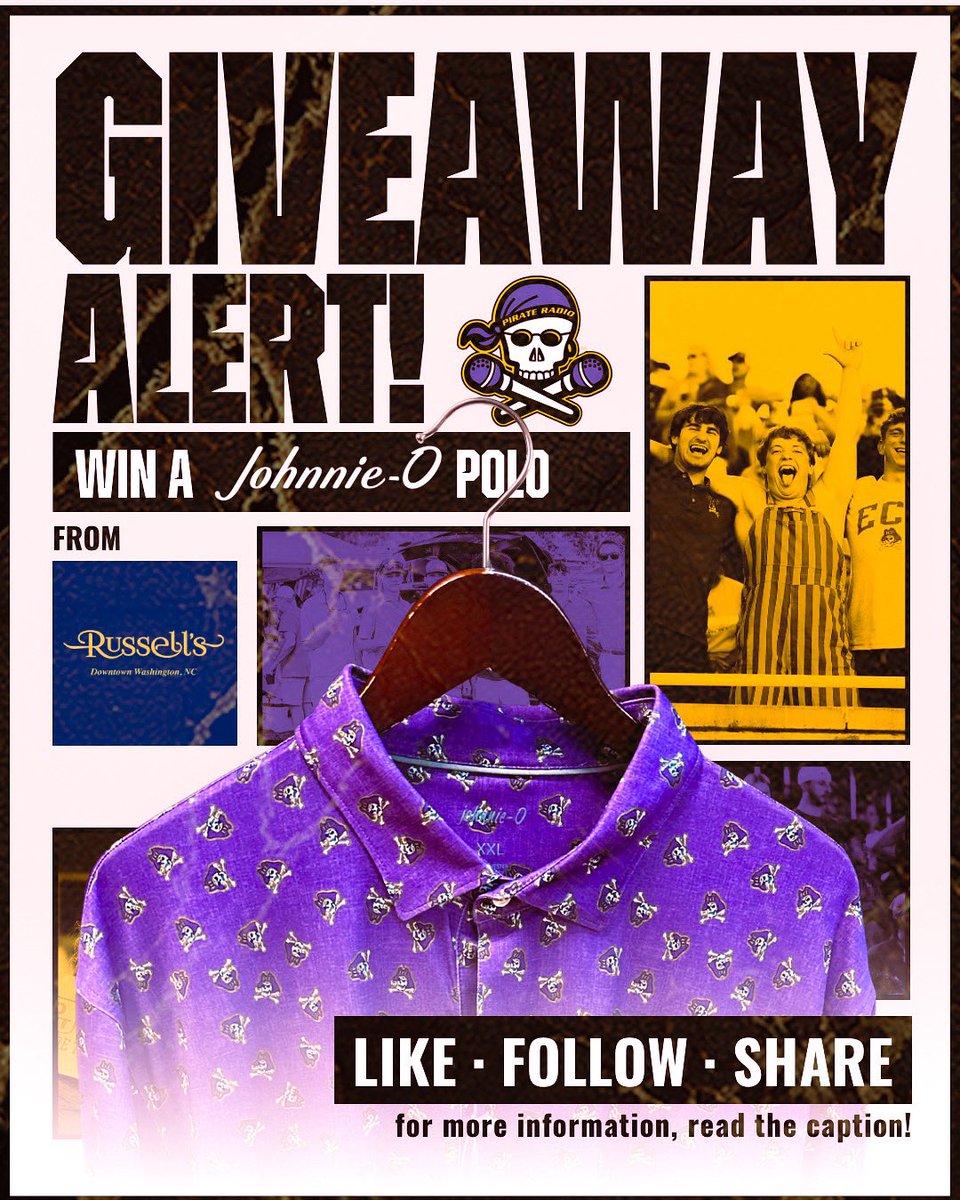PR927FM's tweet image. 🚨GIVEAWAY ALERT🚨
RT &amp;amp; FOLLOW @PR927FM for a chance to win this awesome ECU Johnnie O polo from Russell’s in Downtown Washington 
#stations4winners🏴‍☠️ #winitwednesday
