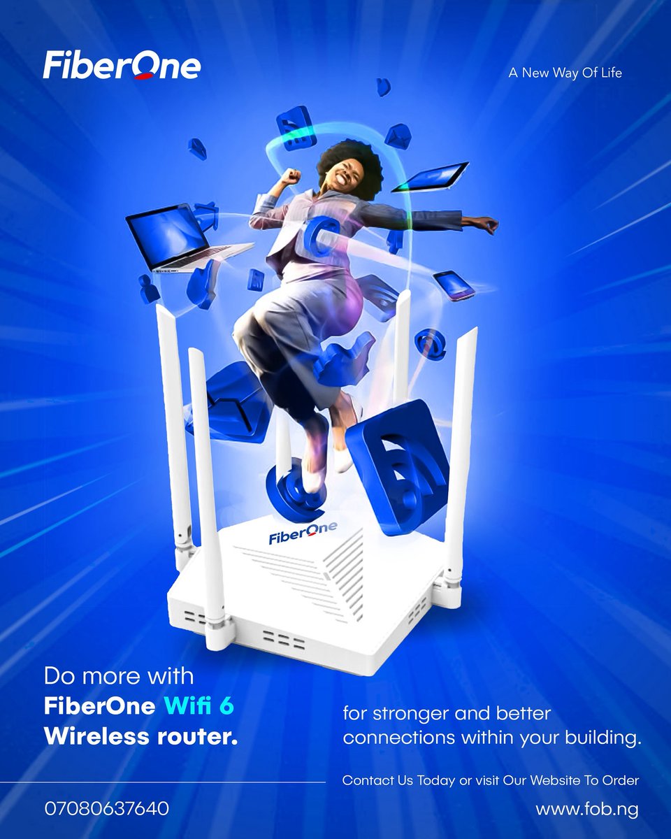 FOBroadband's tweet image. Step into the future of connectivity with FiberOne WiFi 6 Wireless Router.
Faster, stronger, smarter, designed to keep you connected at every corner of your space. 

#FiberOne #WiFi6 #BetterConnection #SmartLiving