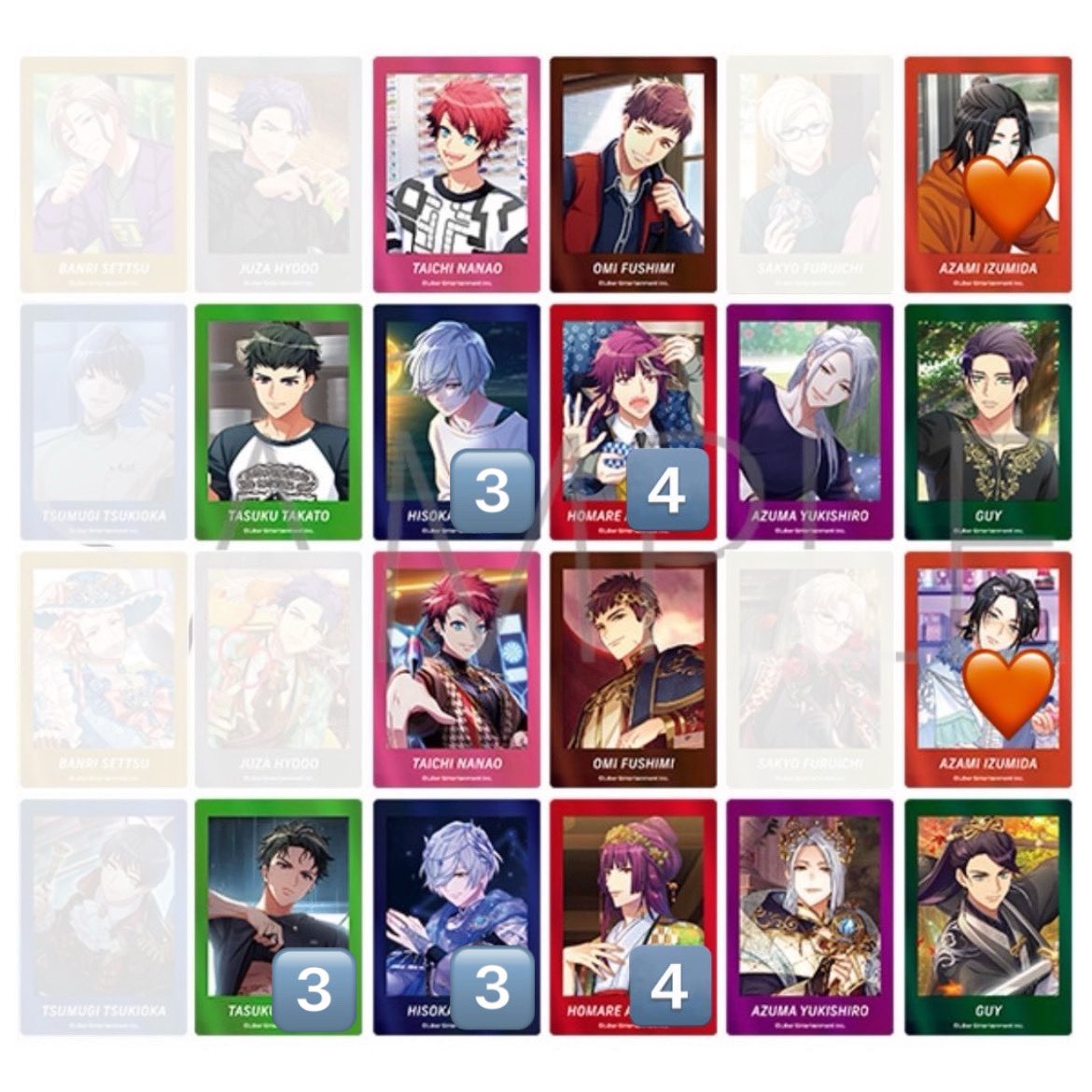 kmr_uao3's tweet image. A3! ぱしゃこれクリアver. vol.4 秋冬
【交換 譲渡】
譲) 太一 臣 丞(開花後のみ3) ✧密3 誉4 東 ガイ
求)莇 > 定価+送料
✧は交換のみ
通販+店舗にて6BOX予約済
✵郵送希望
✵初回ツイフィ必読
検索からでもお気軽にお声がけください❁