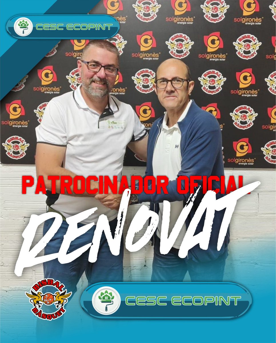 🤝✍🏼✔️ RENOVACIÓ PATROCINADOR OFICIAL

Cesc Ecopint  seguirà essent patrocinador oficial del <a href="/bisbalbasquet/">Bisbal Bàsquet //*//</a> a #2aFEB aquesta temporada

Estem molt contents que seguiu sumant tant al nostre Projecte!!!

CESC ECOPINT:
- Treballs de pintura en general
- Aïllament tèrmic ecològic
-