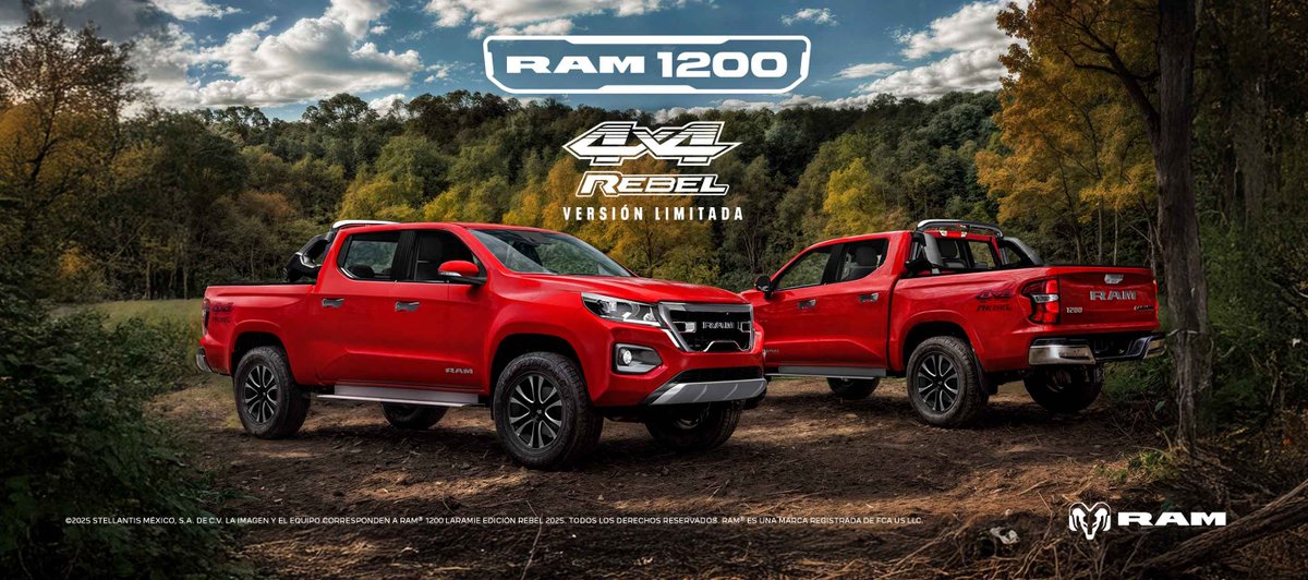 ¡Solo 200 existencias! 🏁  #Ram1200REBEL 2025. La edición especial que fusiona el ADN off-road de Ram con lujo y tecnología. Motor 2.4L Turbo, 4x4 y 29 asistencias de seguridad.

Todos los detalles👉 bit.ly/4meyhIV

<a href="/StellantisMX/">Stellantis México</a> <a href="/RAM_MX/">RAM México</a>