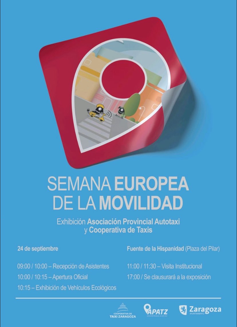 zarataxi's tweet image. Un año más la Asociación estará presente en la Semana Europea de la movilidad. Próximo Jueves día 24 en la Plaza del Pilar.  #ZaragozaEsTaxi