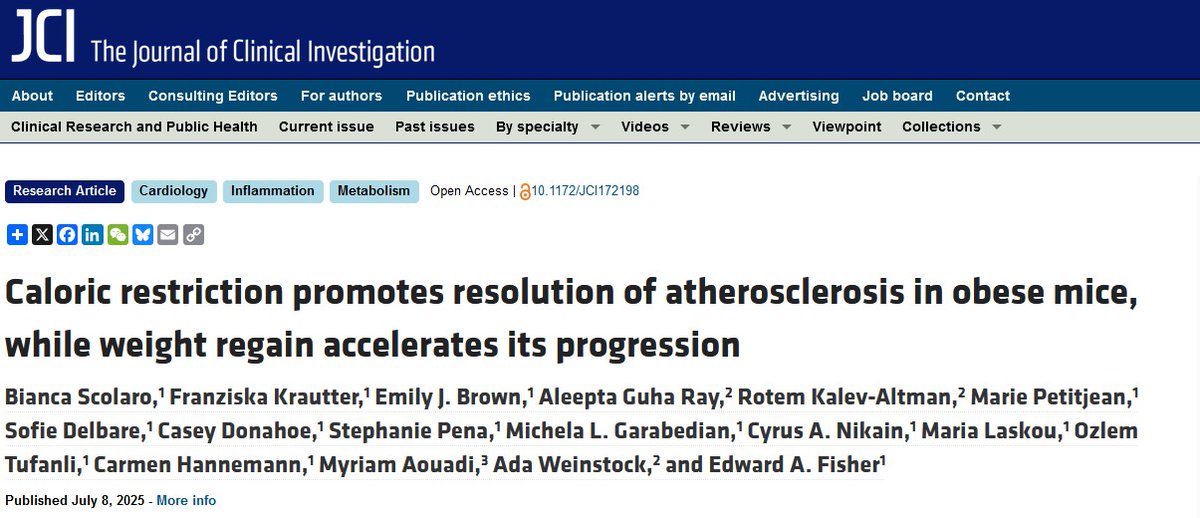 Does weight cycling increase cardiovascular risk?

Proud to share our latest work from <a href="/nyugrossman/">NYU Grossman School of Medicine</a> in collaboration with colleagues at <a href="/UChicago/">The University of Chicago</a>, exploring the impact of weight cycling on vascular inflammation and atherosclerosis.

Via <a href="/jclinicalinvest/">Journal of Clinical Investigation</a>: jci.org/articles/view/…
