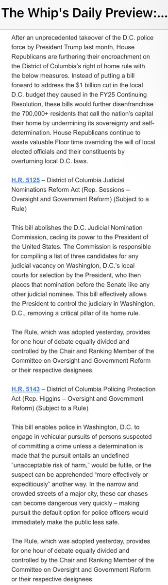 House Dem Whip notice just came out.

While the notice states that “House Republicans are furthering their encroachment on the District of Columbia’s right of home rule,” it still doesn’t explicitly tell House Dems to vote no on both H.R. 5125 and H.R. 5143…