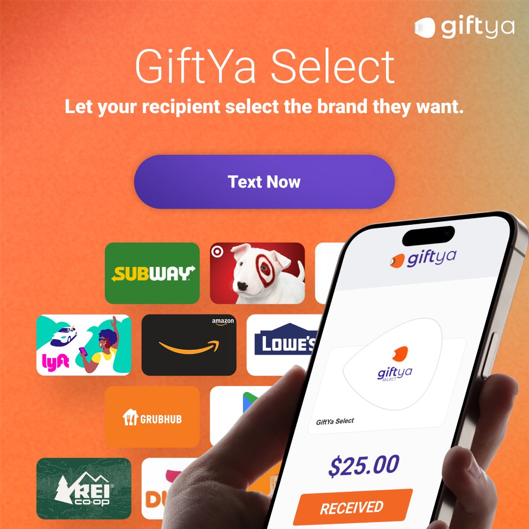 ✨GiftYa Select✨

Why choose for them when they can choose for themselves?
Let your recipient pick the brand they want — making every gift personal, flexible, and stress-free. 🎁 bit.ly/4gi15Ps

#GiftYa #GiftYaSelect #TheGiftOfChoice