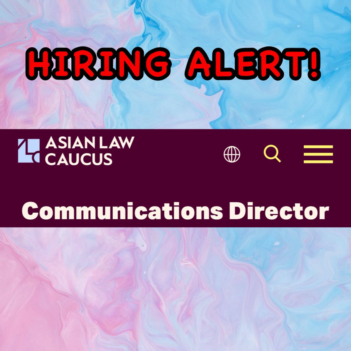 TransCanWork's tweet image. HIRING ALERT: Asian Law Caucus is hiring for a HYBRID Communications Director in the San Francisco Bay Area. Please visit #TransCanWork’s Job Board (JobBoard.TransCanWork.org) to locate the job posting &amp;amp; apply. Salary: $156,502 - $176,144