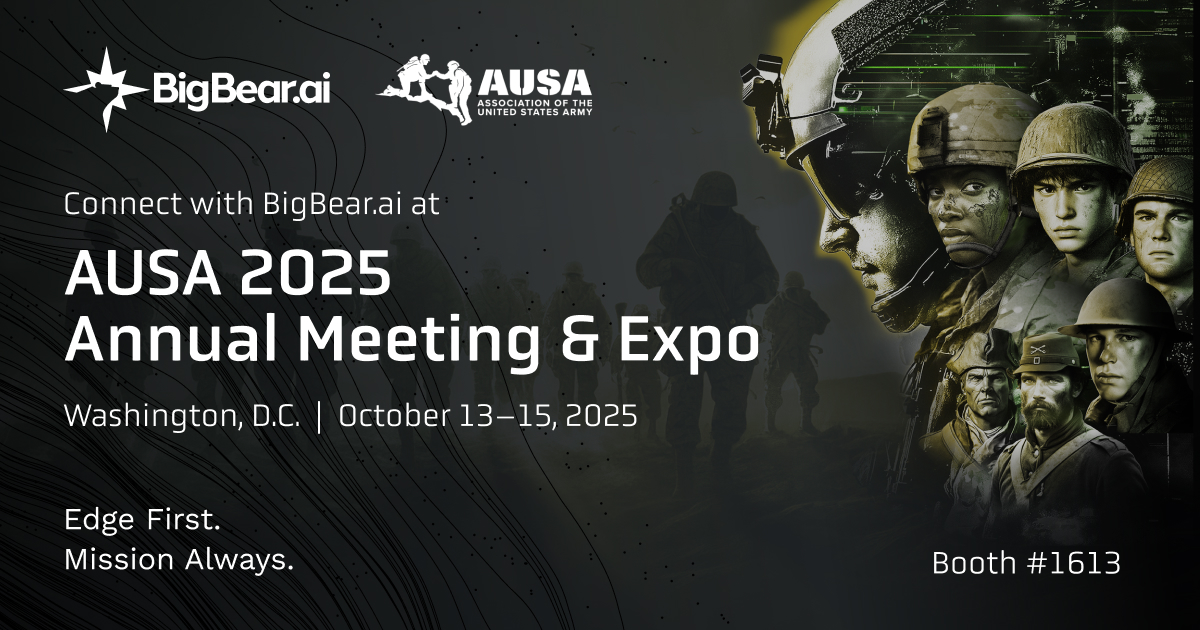 bigbearai's tweet image. We are proud to be a part of AUSA 2025 taking place Oct 13–15 in Washington, D.C.! With 44K+ participants, 750+ exhibitors, and 92 nations attending, it’s where defense leaders converge. 
We look forward to showcasing how AI is advancing defense. #AUSA2025 #BigBearAI #DefenseTech