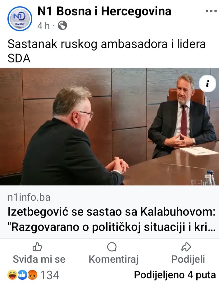 Što se tiče "Ruskih igrača" u BiH.
Bakir se u ovim vremenima ne bi sastao sa Ruskim ambasadorom ni pod prijetnjom oružja. Ali se on ne pita nego Putin.