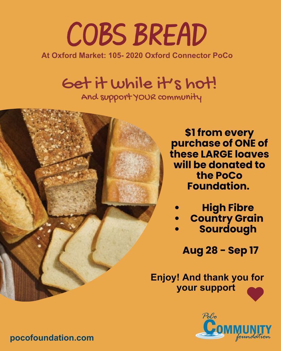LAST Chance! Until today, for every High Fibre, Country Grain, or Sourdough loaf purchased $1 will be donated to the Foundation. We’re proud to partner with COBS Bread to give back!

Back-to-school never tasted so good—stock up &amp; shop local!