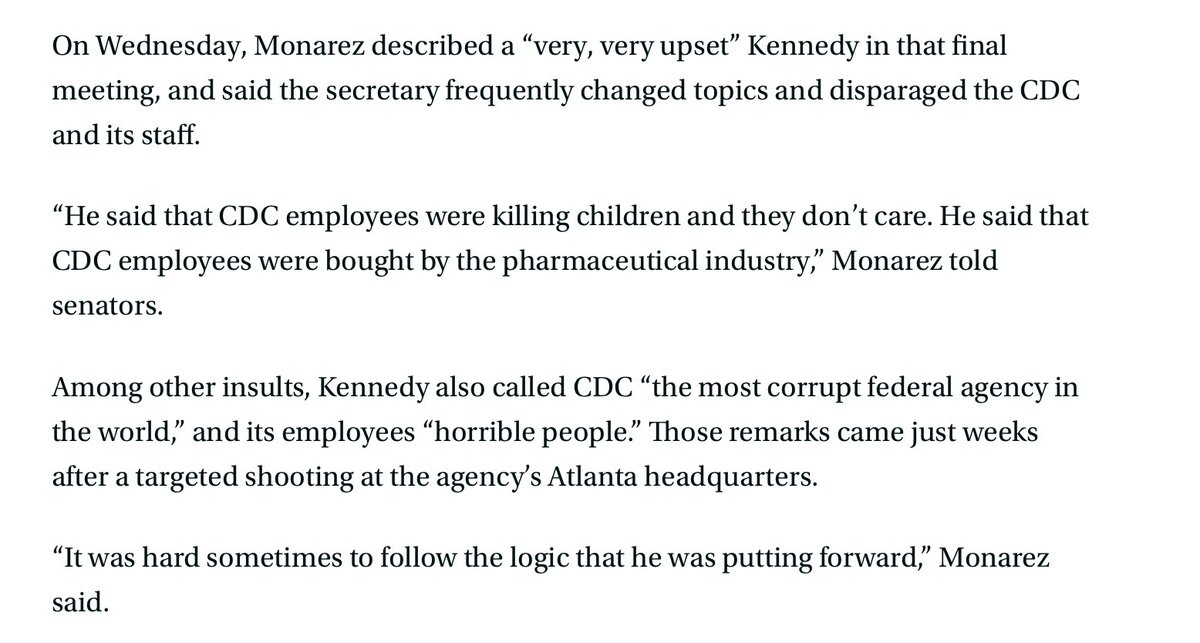 JasonUkman's tweet image. On the one hand, these purported comments by an HHS secretary about CDC staff are astonishing. On the other, they echo much of what RFK Jr. has said publicly in the past.
Via @_daniel_payne @isabellacueto
statnews.com/2025/09/17/mon…